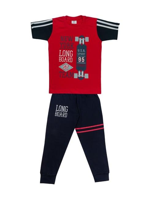 todd n teen kids printed red & navy t-shirt with joggers