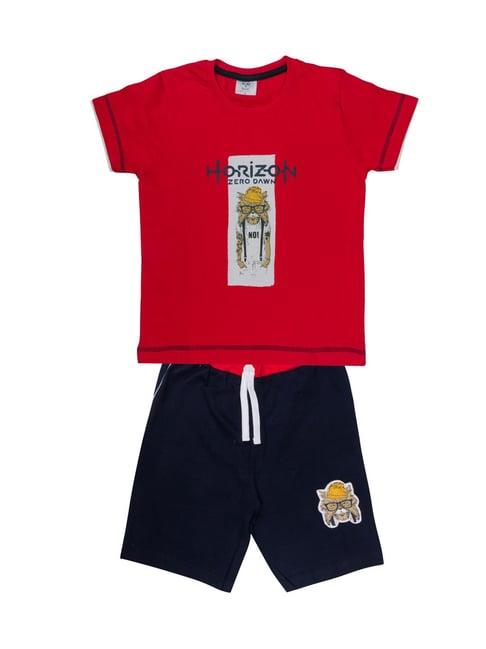 todd n teen kids printed red & navy t-shirt with shorts