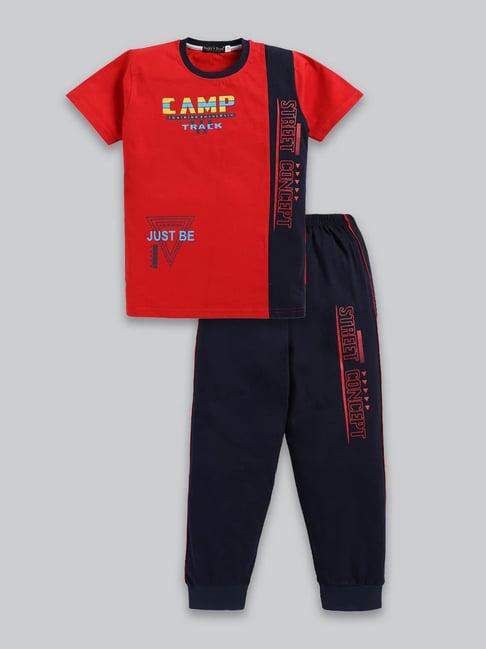 todd n teen kids red & navy printed t-shirt with joggers