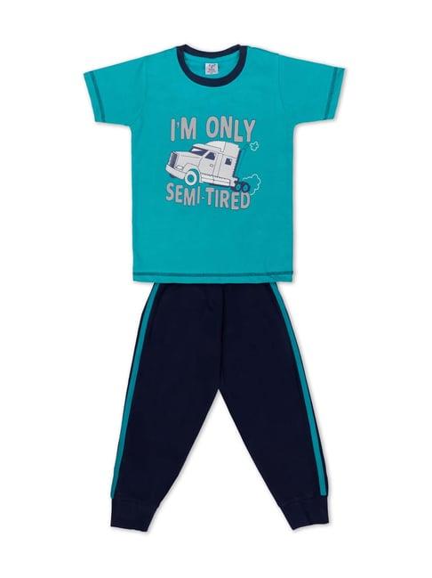 todd n teen kids teal blue cotton printed t-shirt & joggers