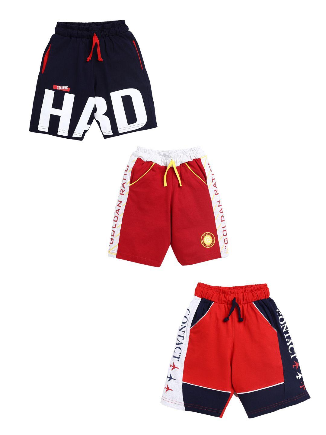 todd n teen pack of 3 boys navy blue & red printed cotton shorts