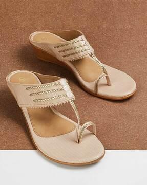 toe-ring flat sandals with braided applique