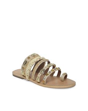 toe-ring flat sandals with cowrie applique