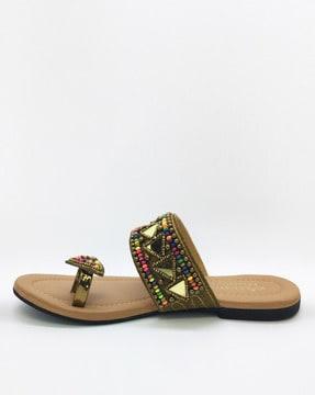 toe-ring flat sandals with embroidery