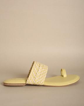 toe-ring sandals with basket weave strap