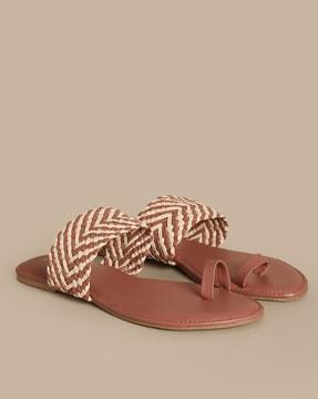 toe-ring sandals with basket weave strap