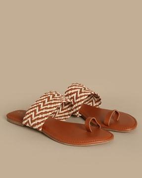 toe-ring sandals with basket weave strap