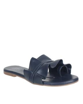 toe-ring sandals with ruffled panel