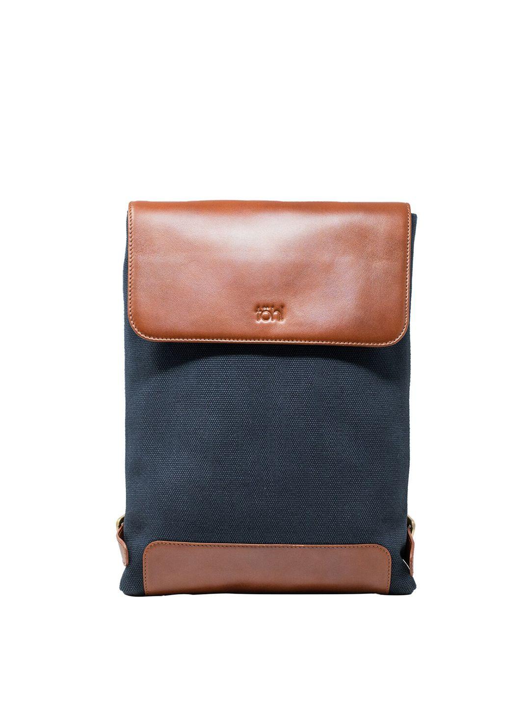 tohl unisex tan & navy blue leather 15 inch laptop sleeve