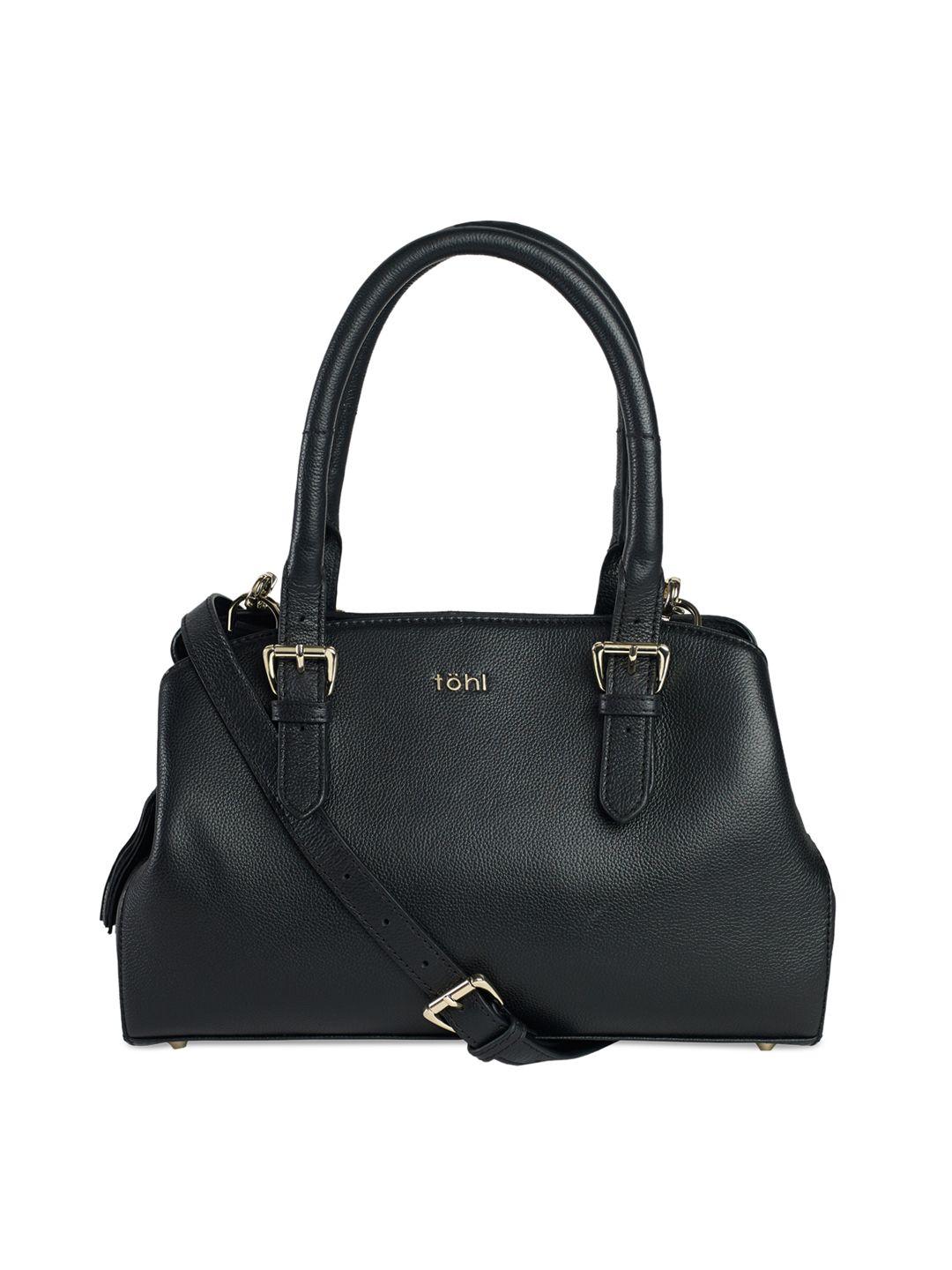 tohl black solid leather handheld bag