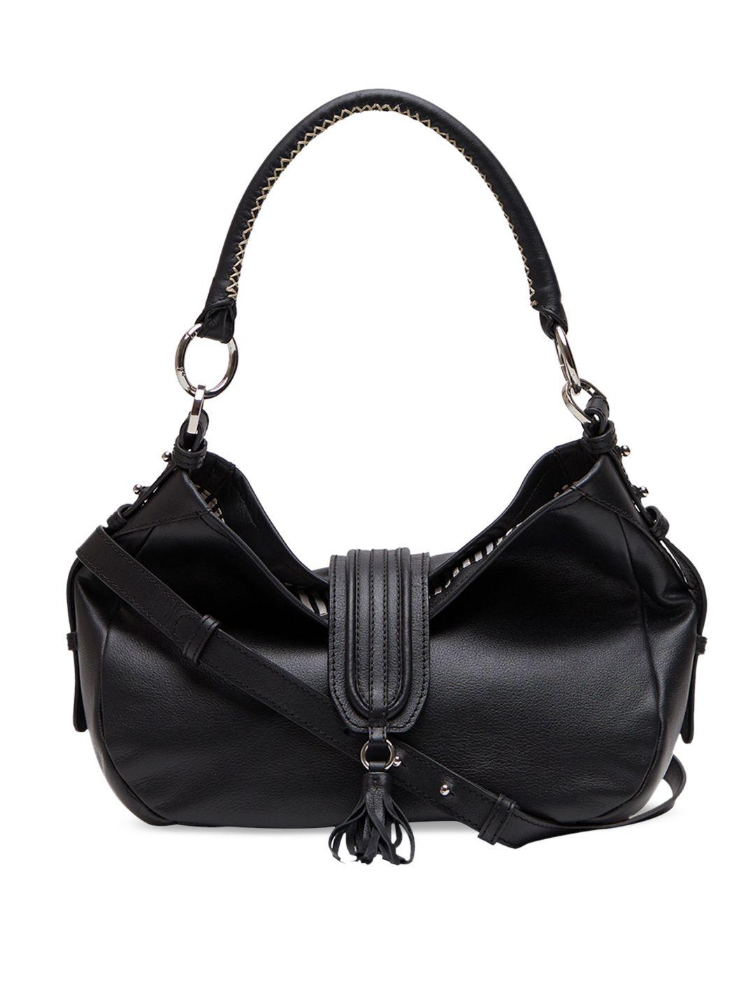 tohl black solid leather hobo bag