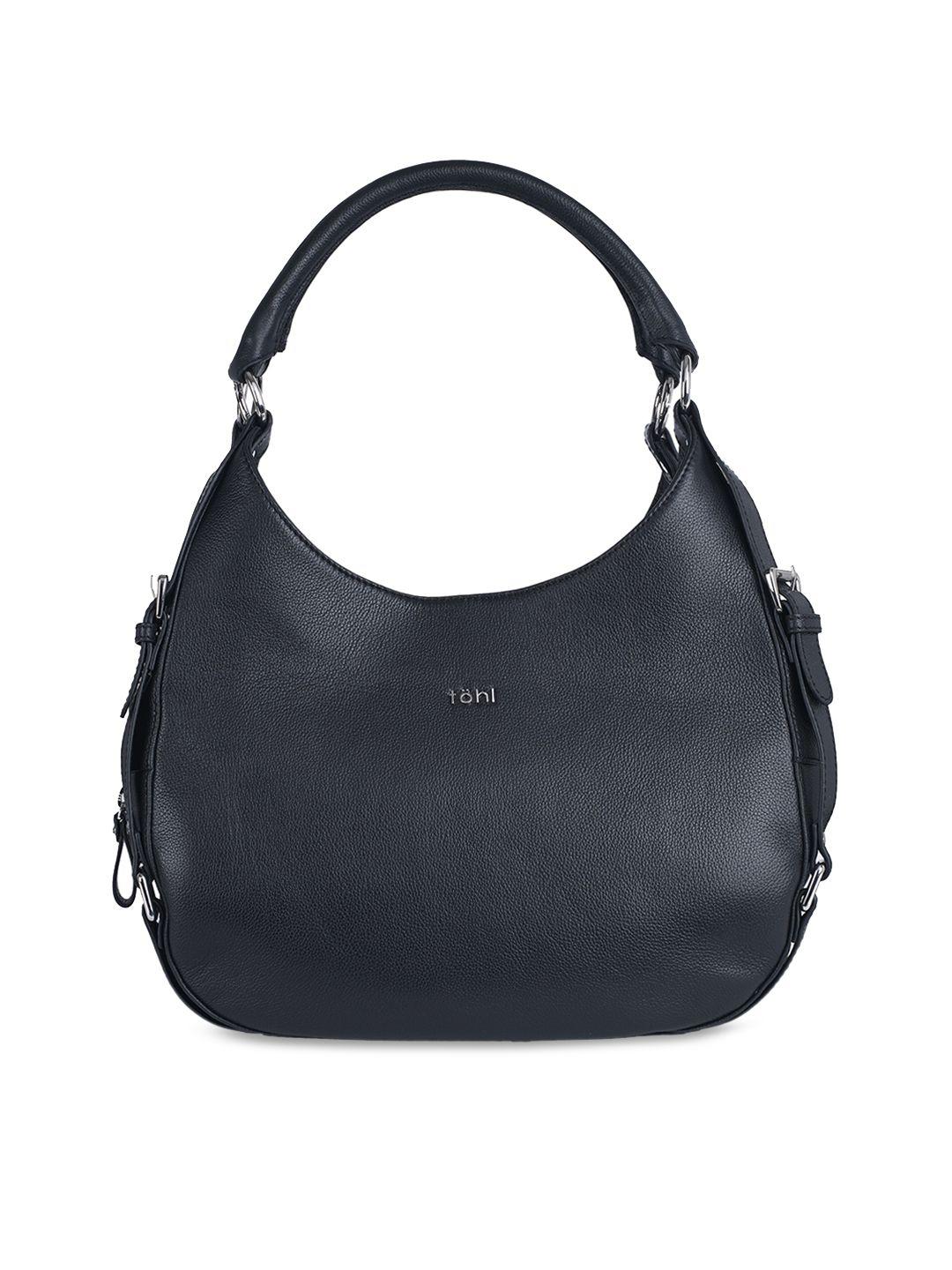 tohl black solid leather shoulder bag