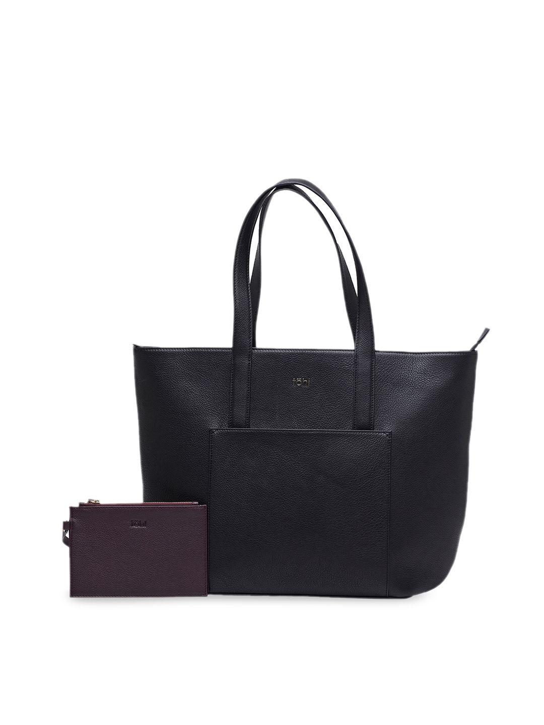 tohl black solid leather shoulder bag