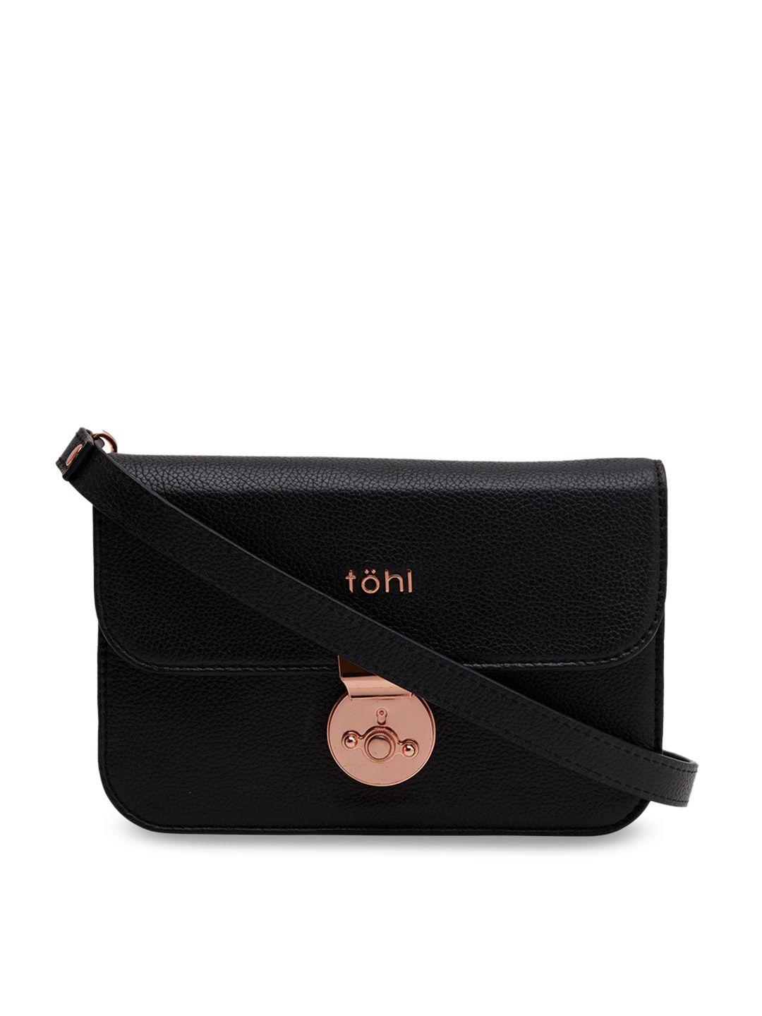 tohl black solid leather sling bag