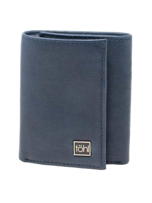 tohl blue casual leather tri-fold wallet for men