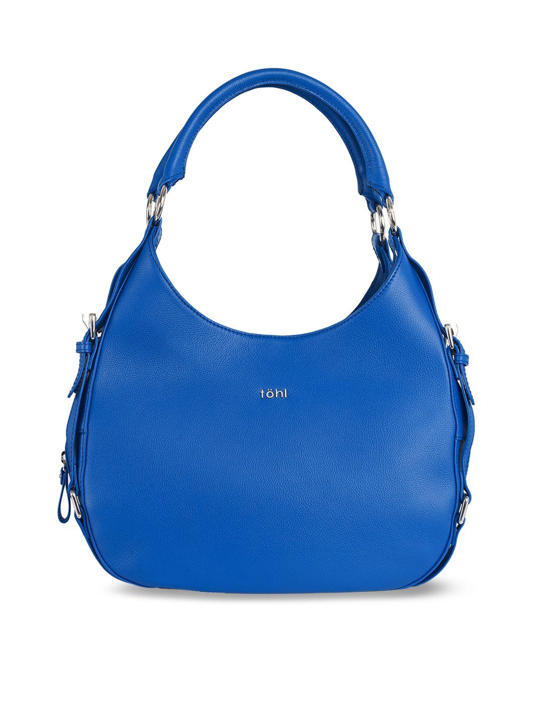 tohl blue solid leather shoulder bag