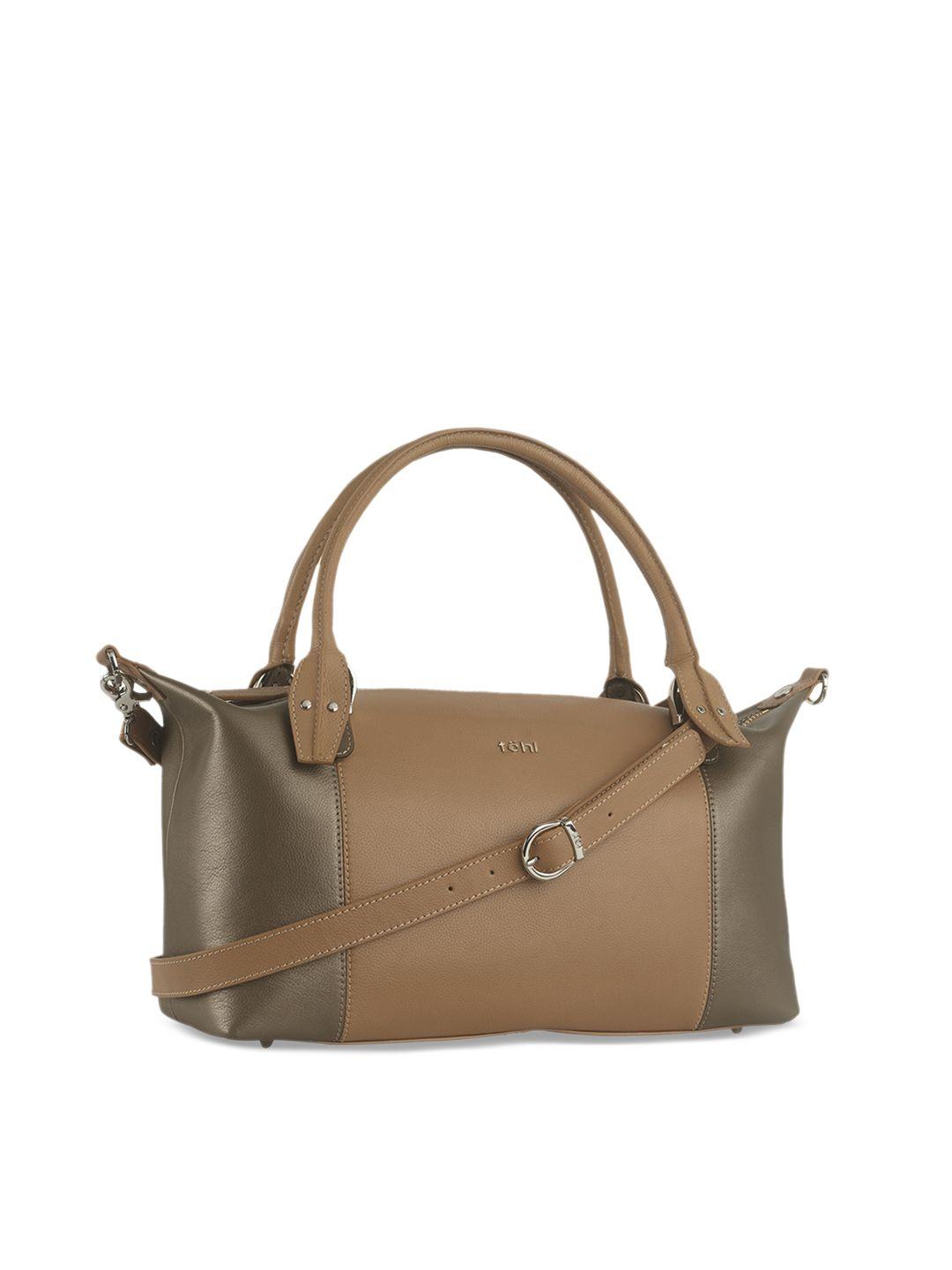 tohl brown colourblocked leather handheld bag