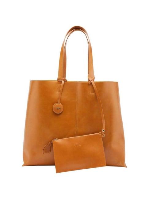 tohl down to earth brown solid medium tote handbag with pouch