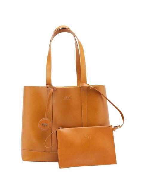 tohl down to earth brown solid medium tote handbag with pouch