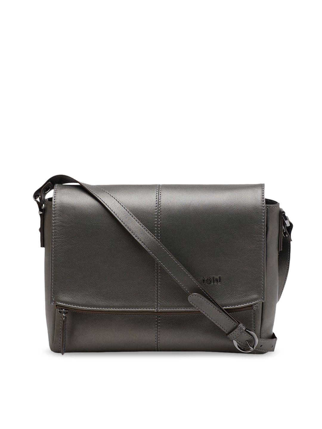 tohl grey solid leather sling bag