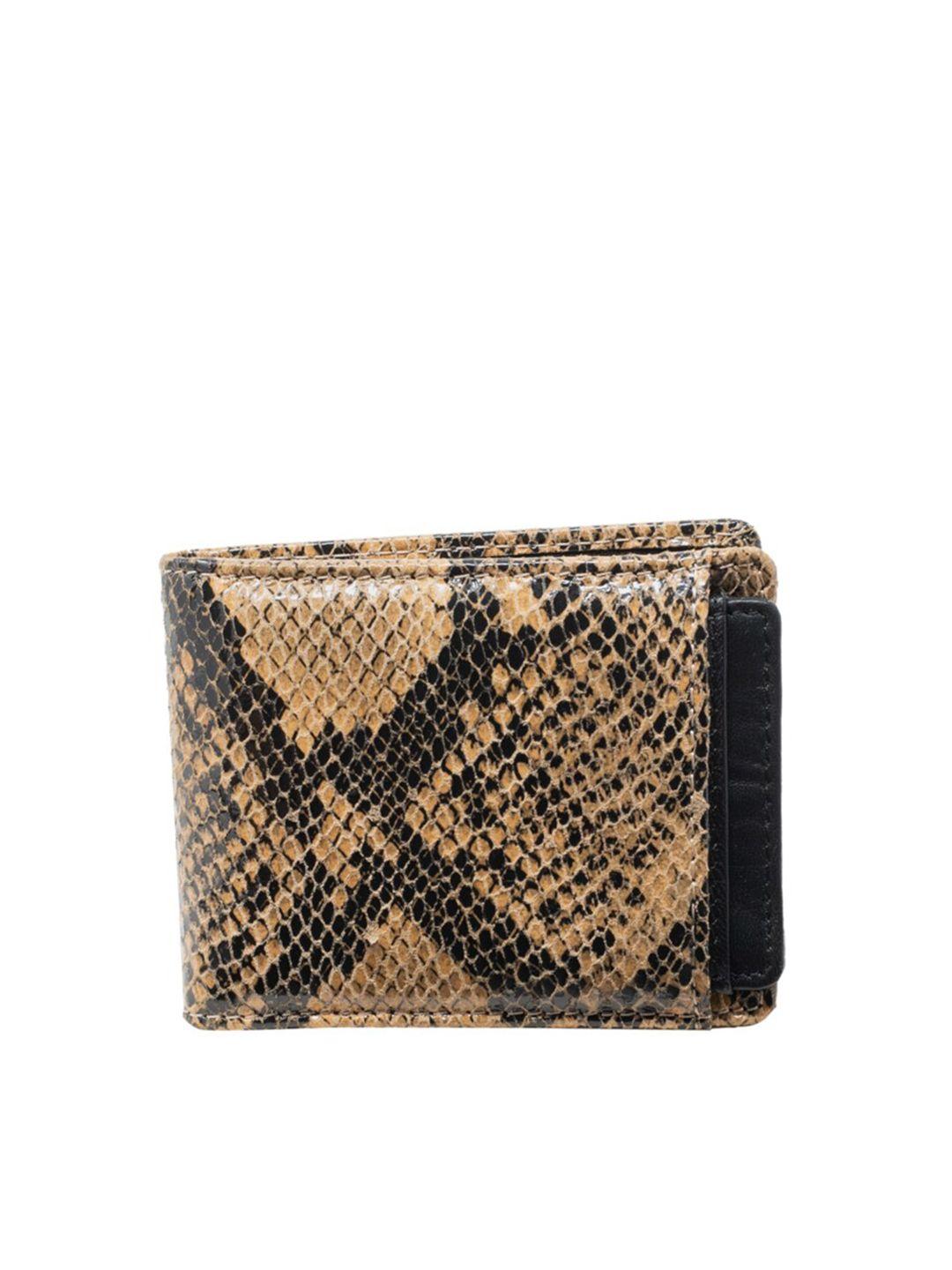 tohl men beige animal printed leather two fold wallet