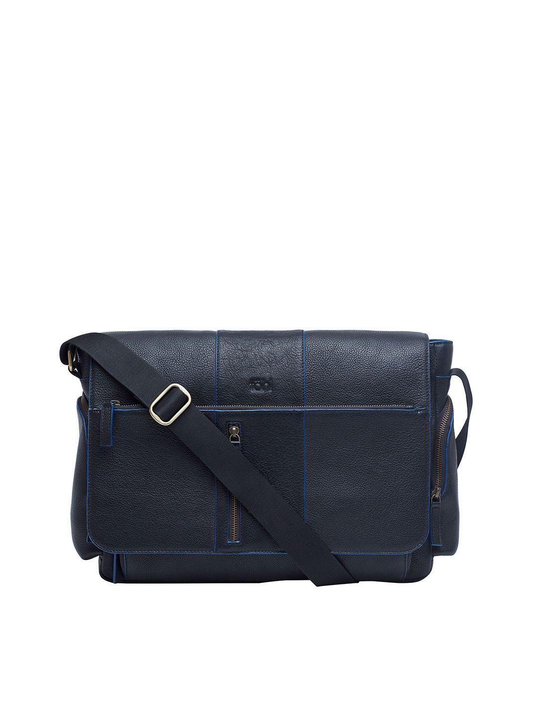 tohl men black & blue textured messenger bag