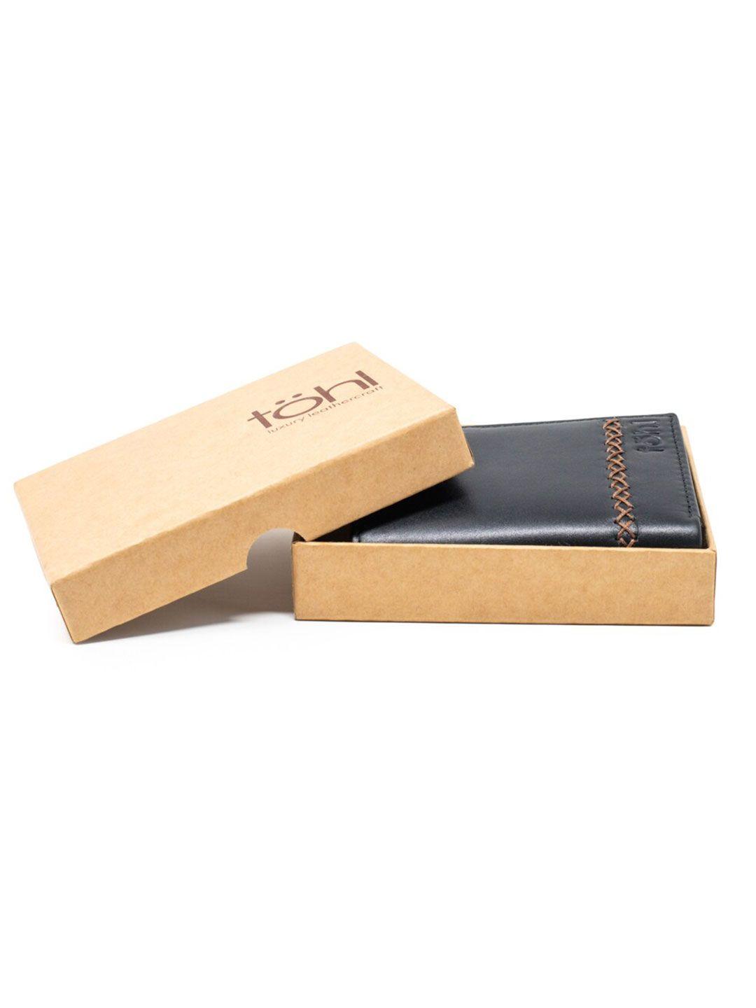 tohl men black & copper-toned leather two fold wallet