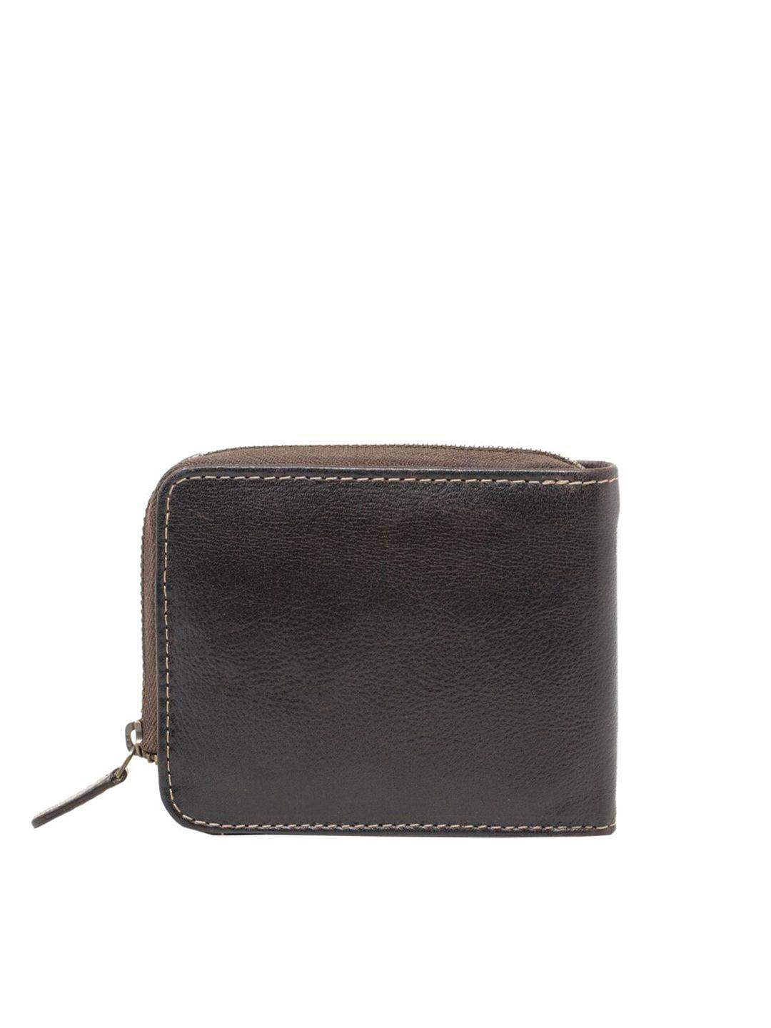 tohl men brown & black zip detail leather zip around wallet