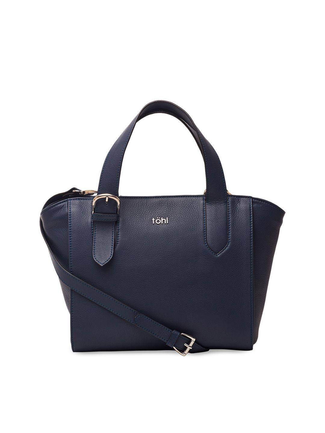 tohl navy blue solid leather handheld bag