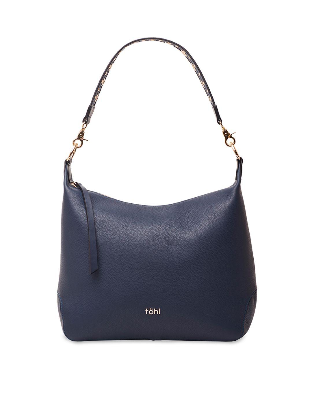 tohl navy blue solid leather hobo bag