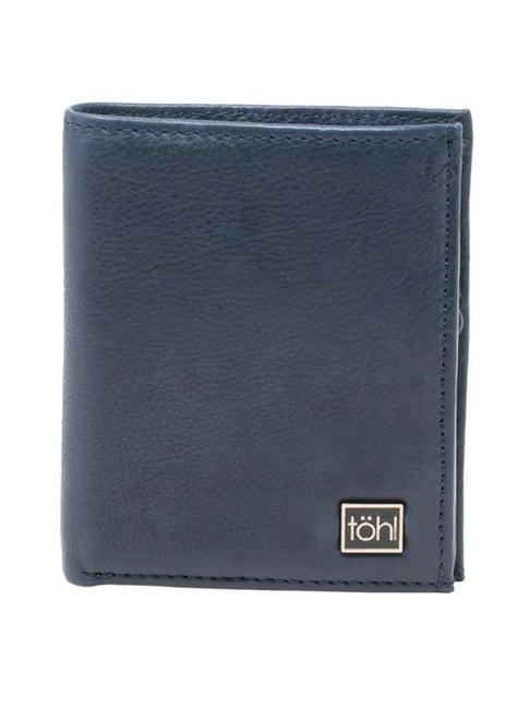 tohl navy casual leather bi-fold wallet for men