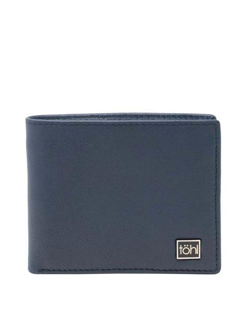 tohl navy casual leather bi-fold wallet with card holder for men