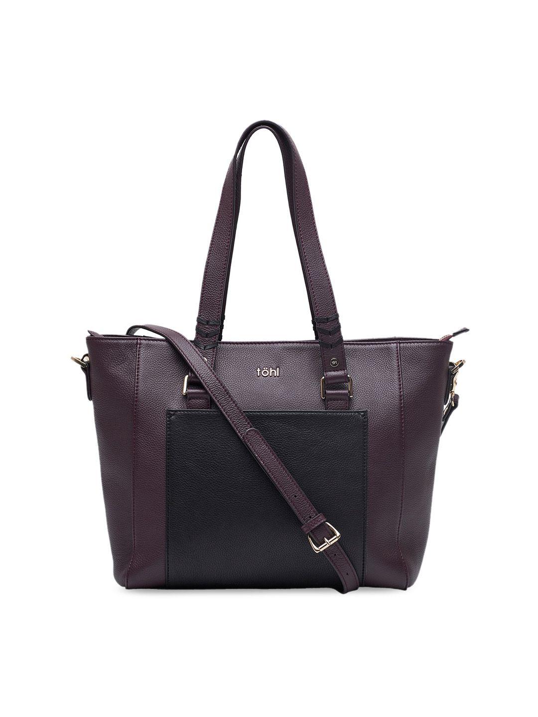 tohl purple & black colourblocked leather shoulder bag