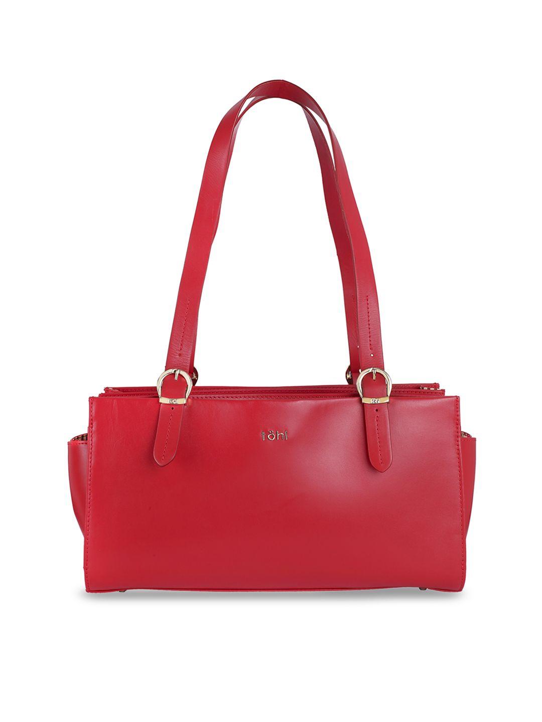 tohl red solid leather shoulder bag