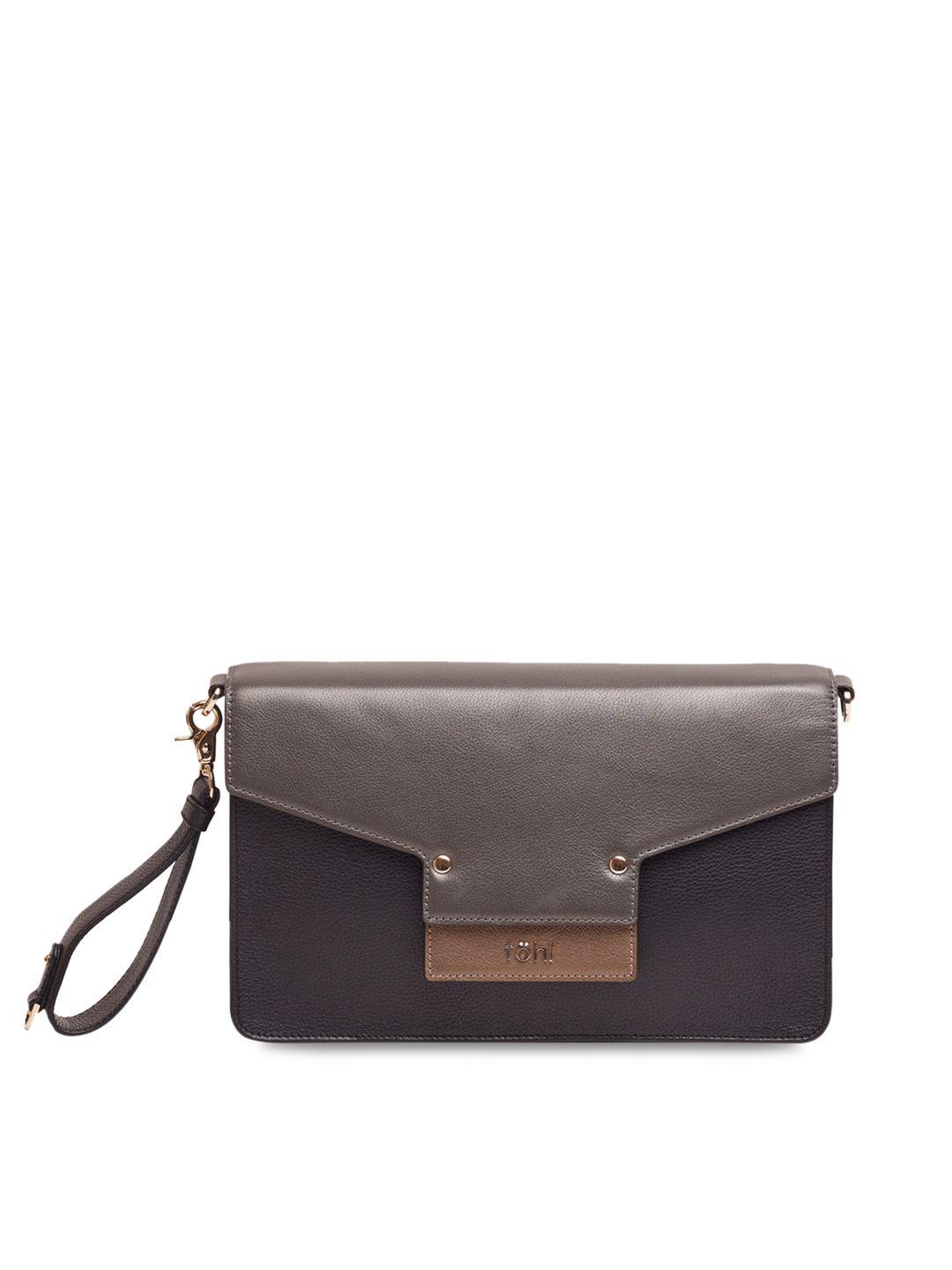 tohl taupe & brown colourblocked clutch