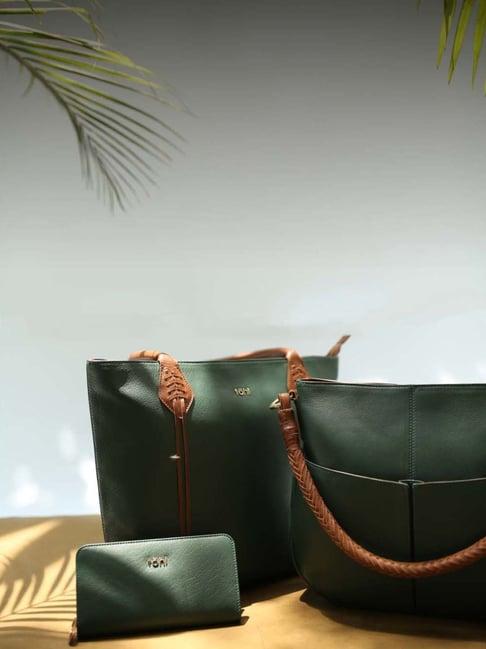 tohl teal green solid medium tote handbag