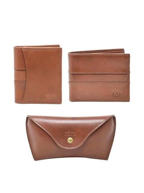 tohl volterra tan casual leather bi-fold wallet,card holder & eyewear case set for men