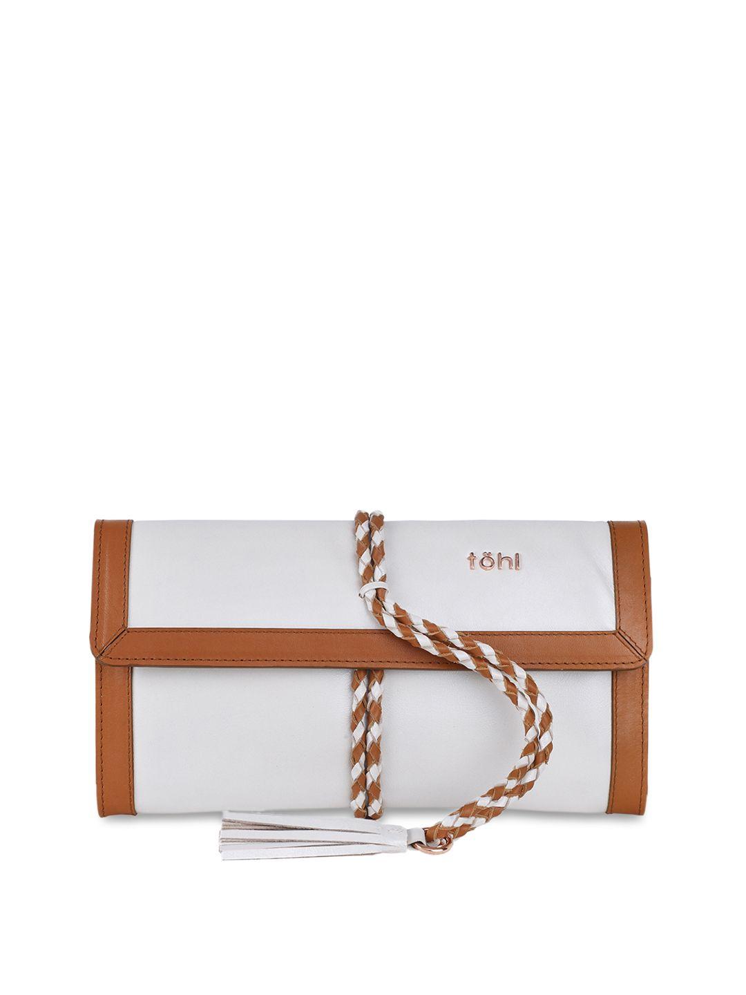 tohl white & brown solid clutch