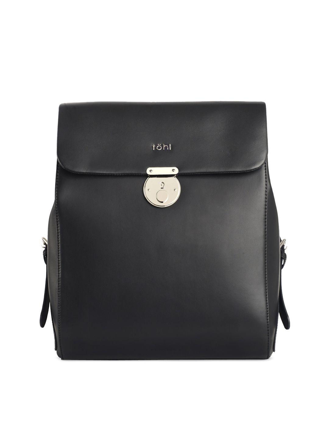 tohl women black solid leather backpack