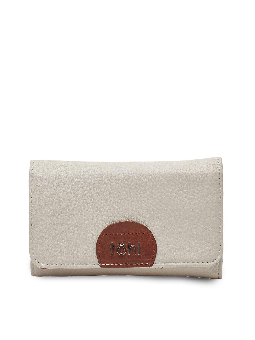 tohl women off-white & brown solid two fold wallet