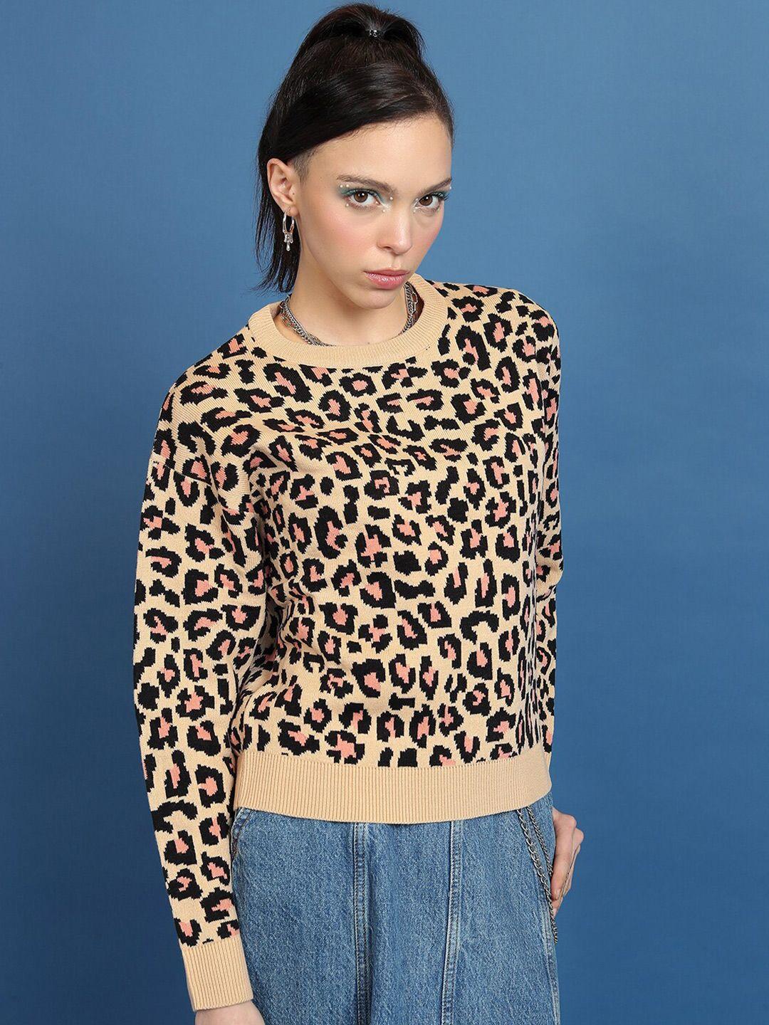 tokyo talkies animal printed jacquard relaxed fit acrylic pullover sweater