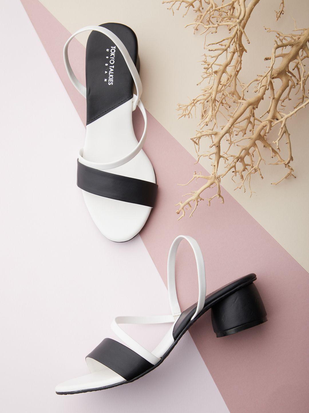 tokyo talkies black printed pu block sandals