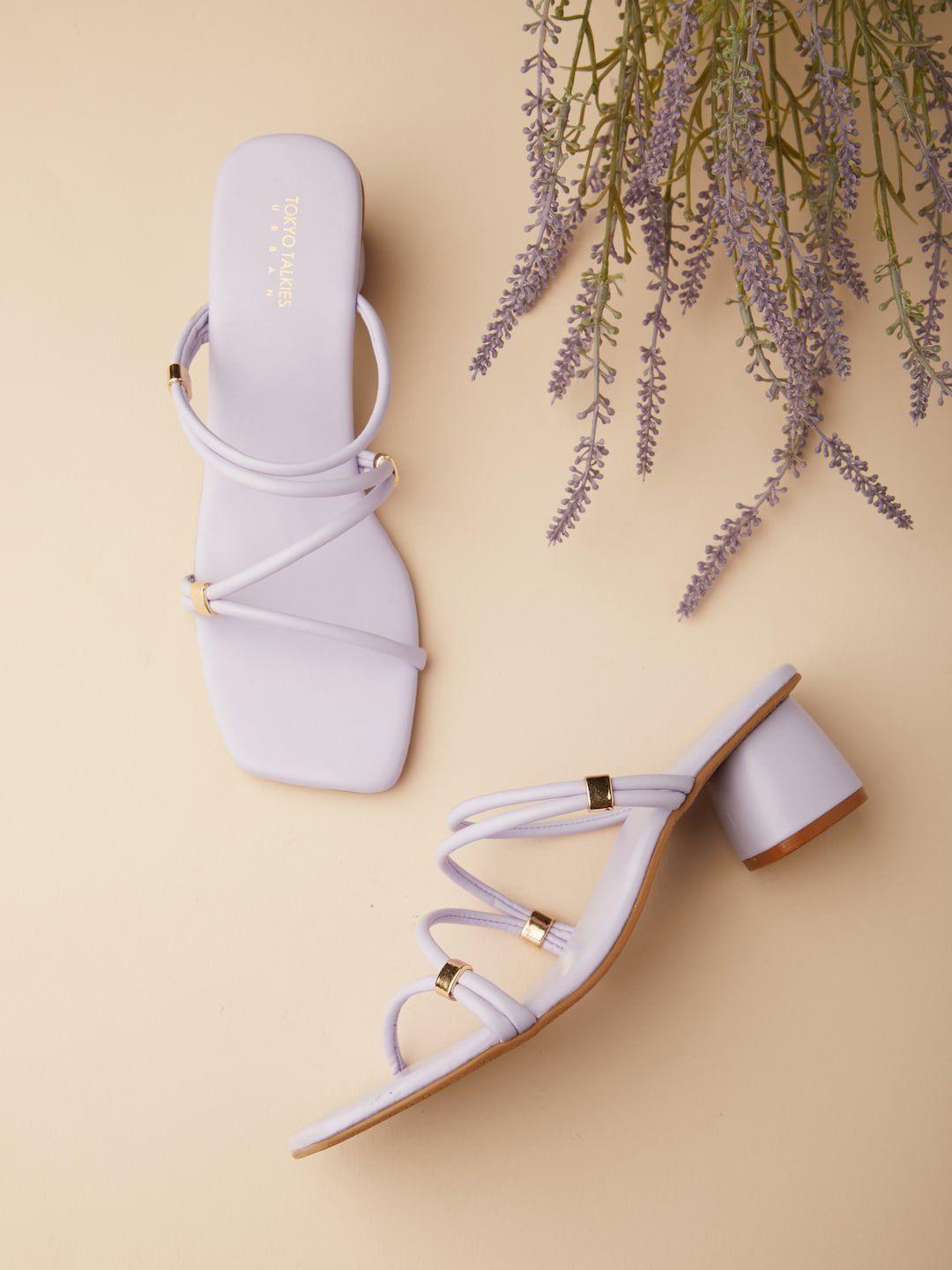 tokyo talkies lavender embellished open toe block heels