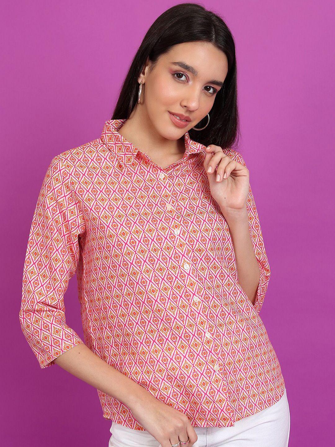 tokyo talkies pink ethnic motifs printed casual shirt