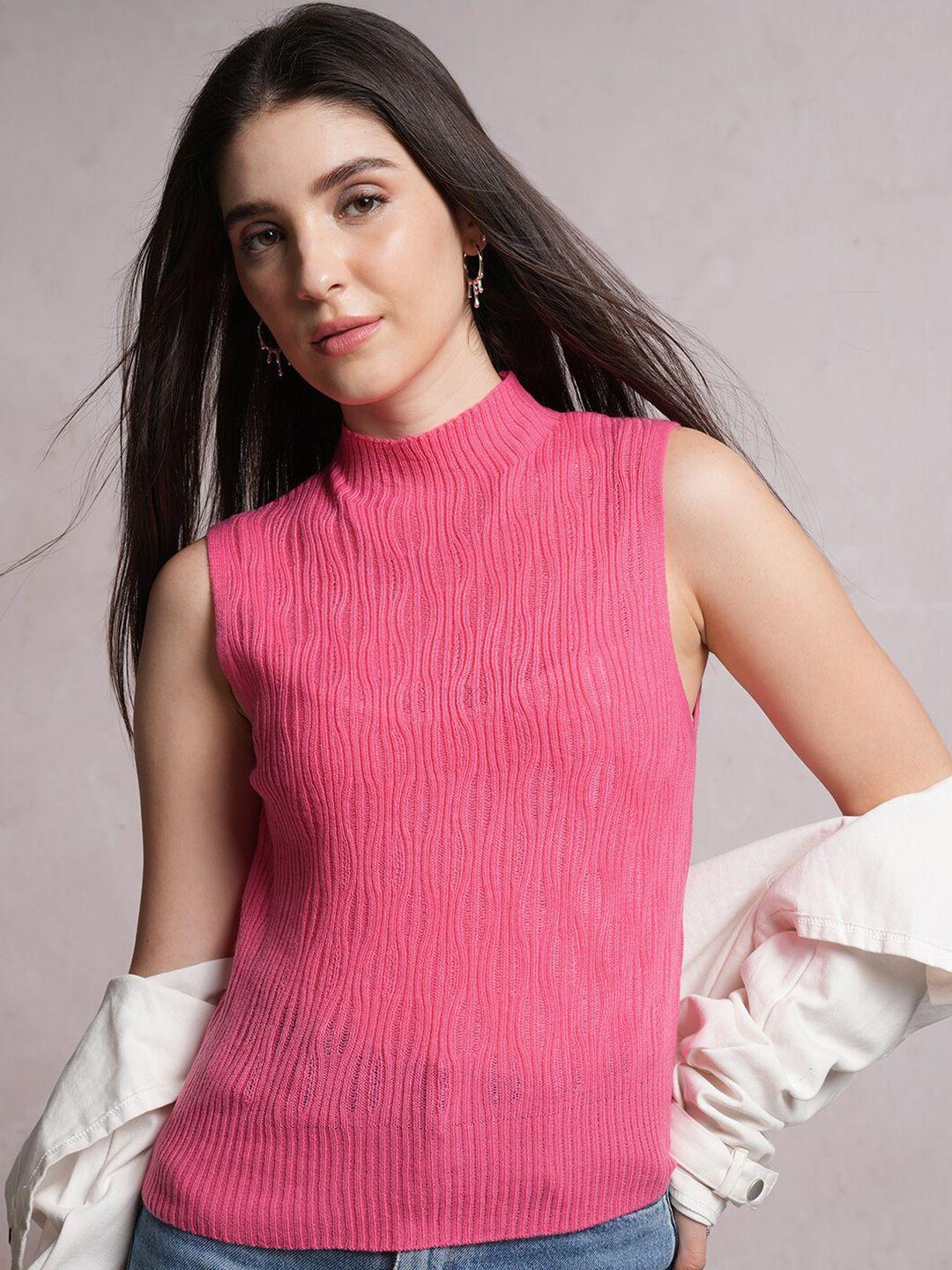 tokyo talkies pink ribbed turtle neck crop acrylic pullover