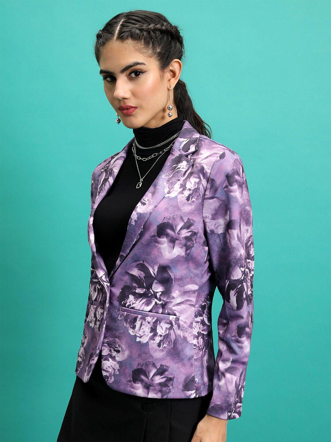 tokyo talkies purple printed notched lapel collar single-breasted blazer