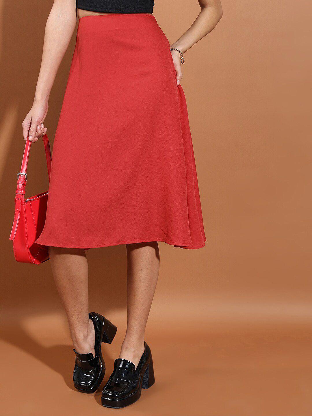 tokyo talkies red a-line zipper detail knee-length skirt