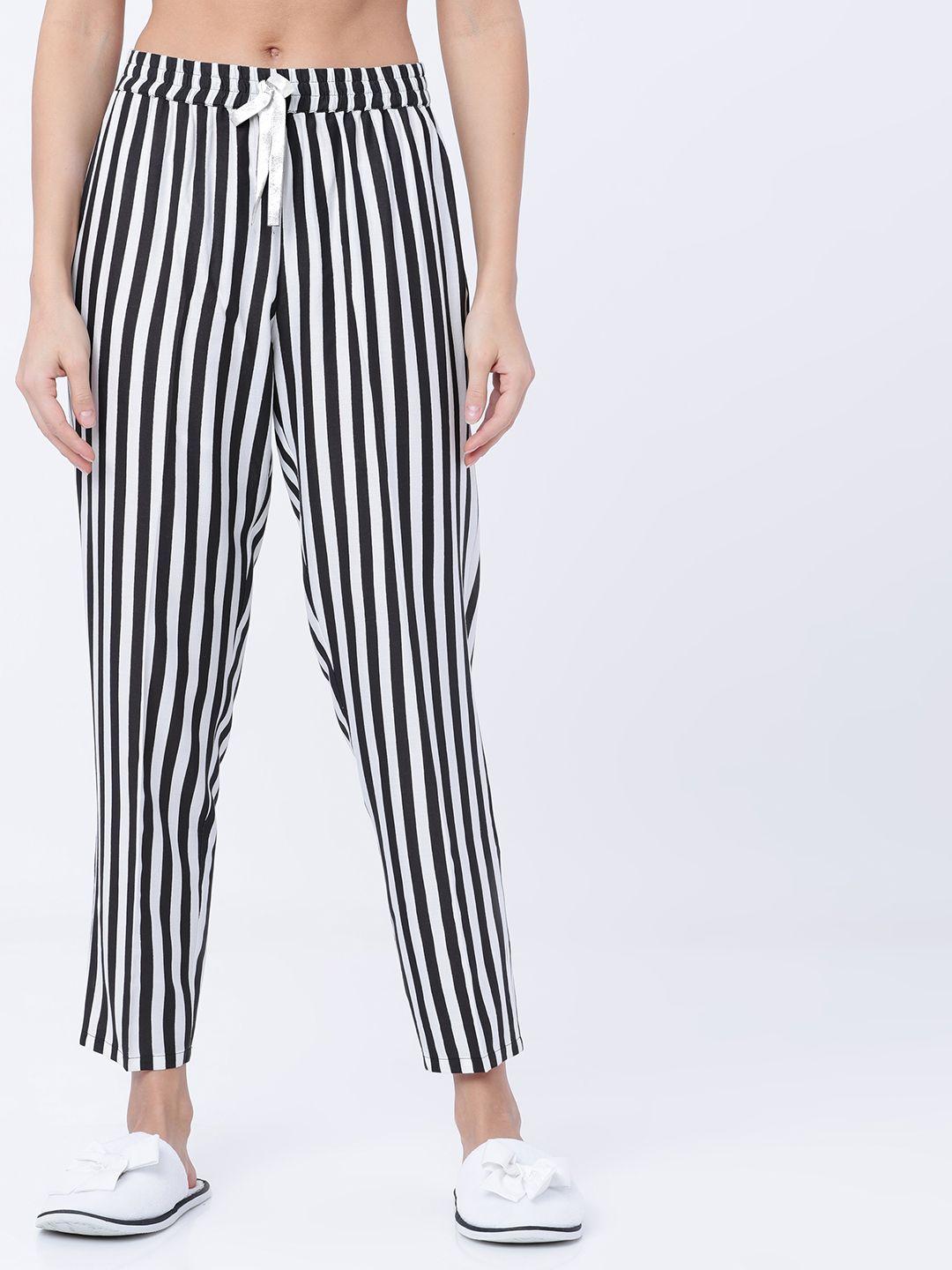 tokyo talkies women black & white striped sustainable lounge pants