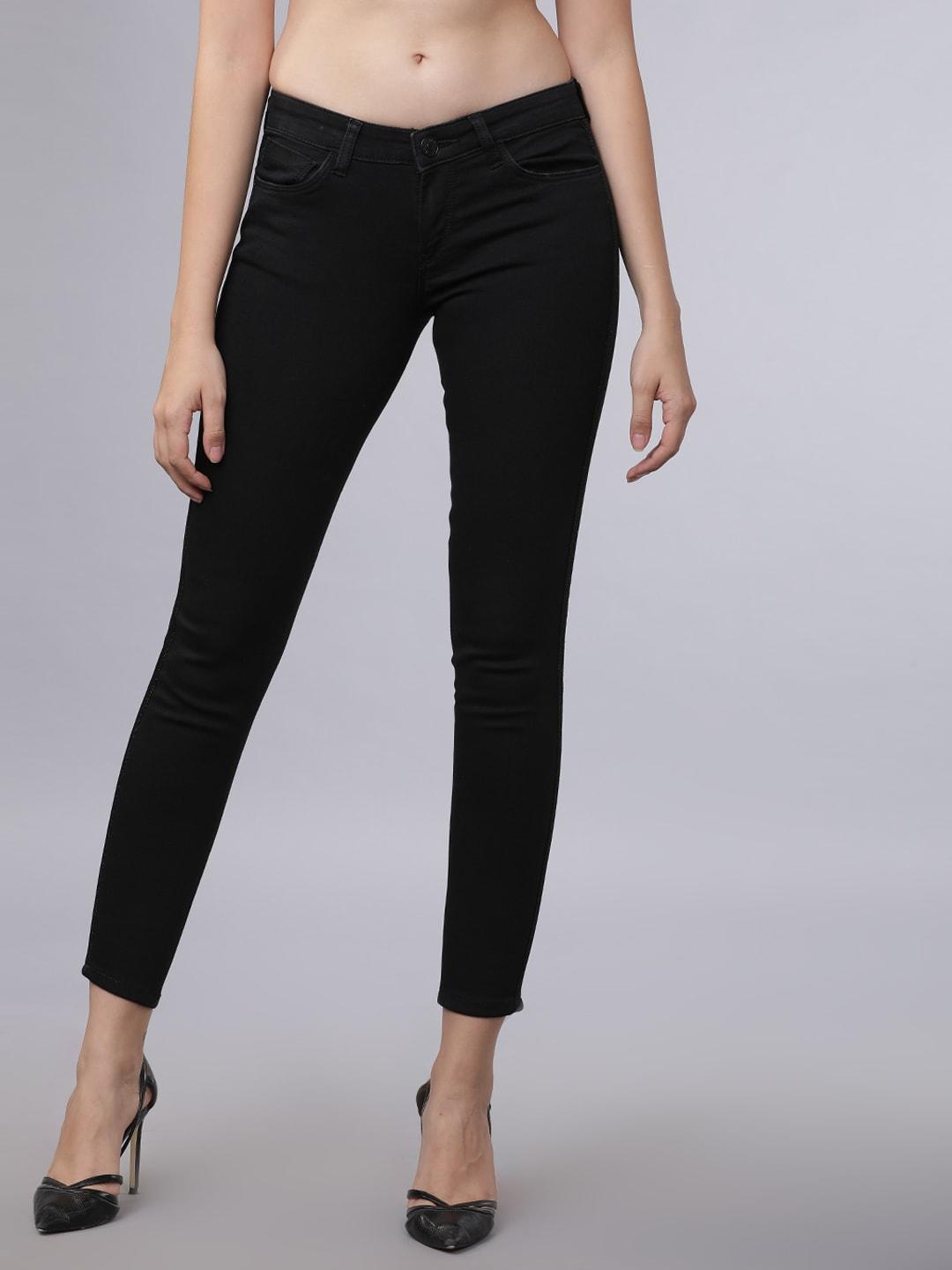 tokyo talkies women black slim fit high-rise mildly distressed jeans