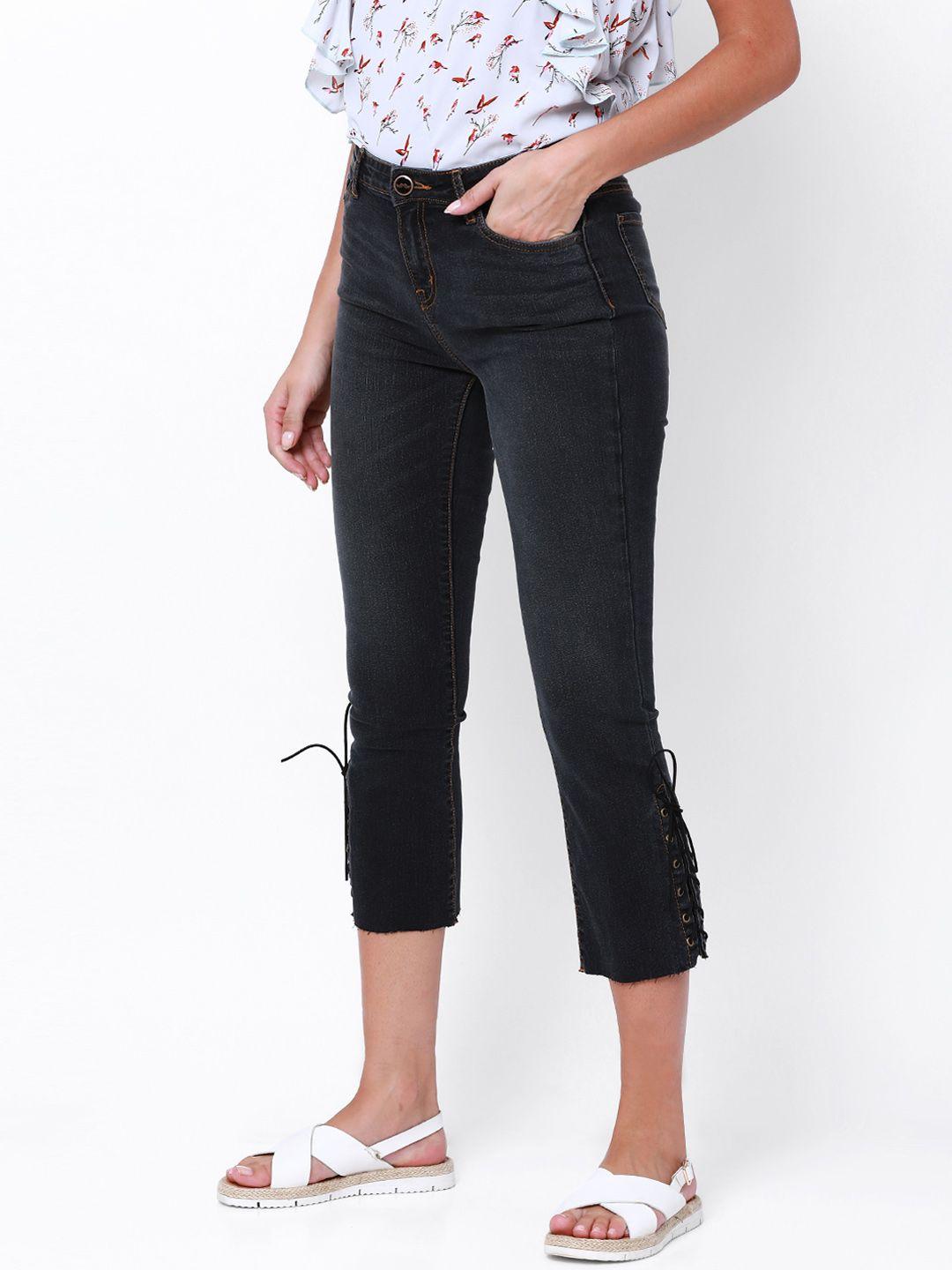 tokyo talkies women black slim fit mid-rise clean look stretchable jeans
